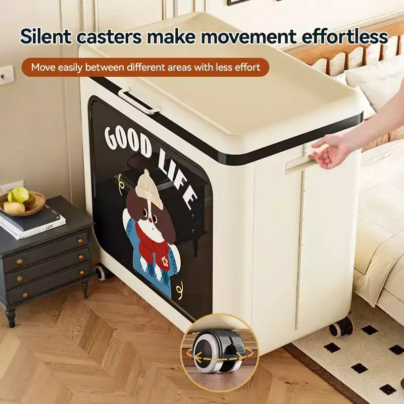 Rolling Storage Bin with Lid - Plastic, Stackable, Silent Casters (24.41 L x 15.35 W x 24.21 H in)