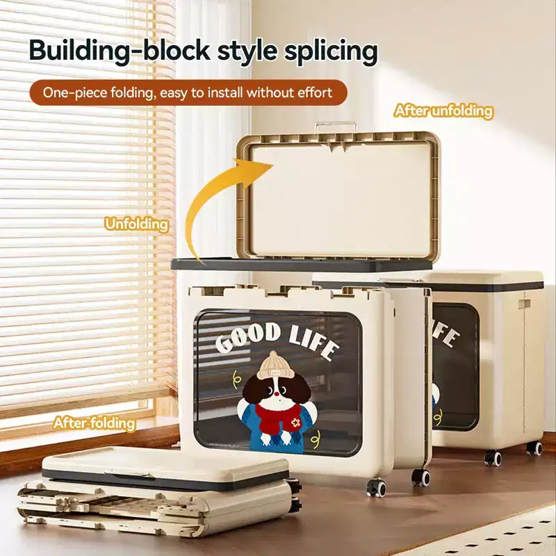 Rolling Storage Bin with Lid - Plastic, Stackable, Silent Casters (24.41 L x 15.35 W x 24.21 H in)