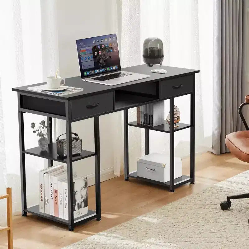 TUYOHW Modern Writing Desk with 2 Drawers &Side Storage Pocket,Computer Desk for Studying,Dressing,and Crafting,30.6 Height