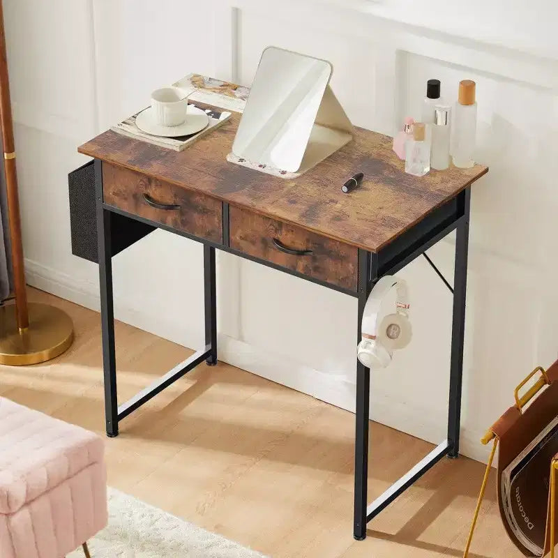 TUYOHW Modern Writing Desk with 2 Drawers &Side Storage Pocket,Computer Desk for Studying,Dressing,and Crafting,30.6 Height