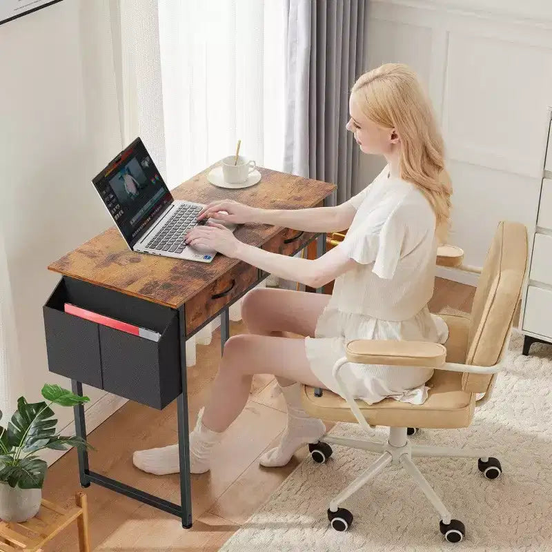 TUYOHW Modern Writing Desk with 2 Drawers &Side Storage Pocket,Computer Desk for Studying,Dressing,and Crafting,30.6 Height