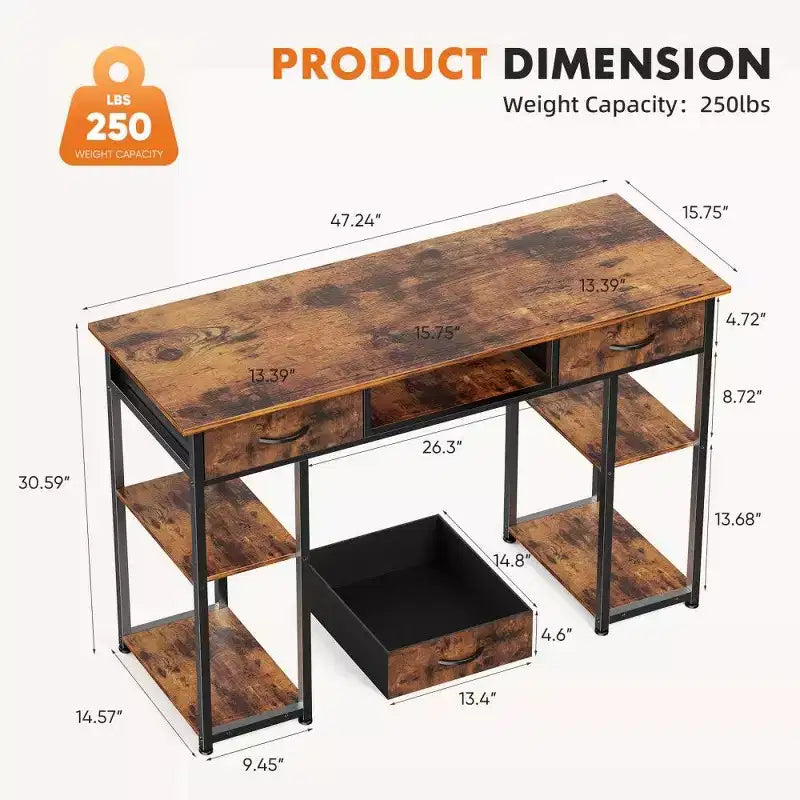 TUYOHW Modern Writing Desk with 2 Drawers &Side Storage Pocket,Computer Desk for Studying,Dressing,and Crafting,30.6 Height
