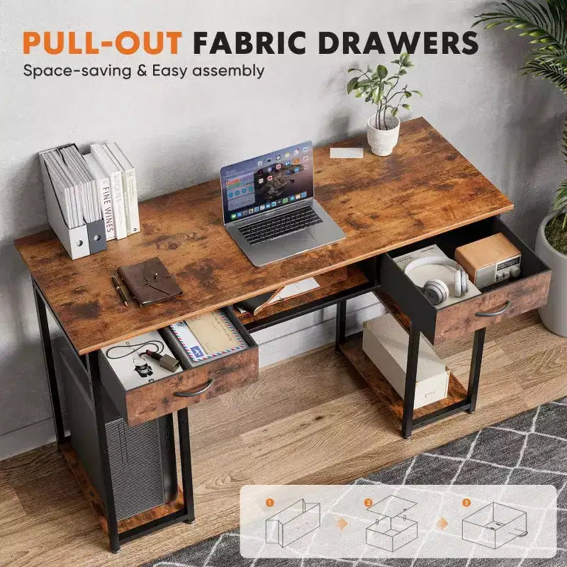 TUYOHW Modern Writing Desk with 2 Drawers &Side Storage Pocket,Computer Desk for Studying,Dressing,and Crafting,30.6 Height