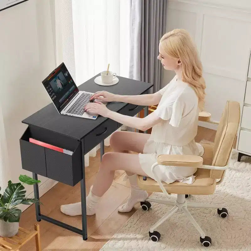 TUYOHW Modern Writing Desk with 2 Drawers &Side Storage Pocket,Computer Desk for Studying,Dressing,and Crafting,30.6 Height