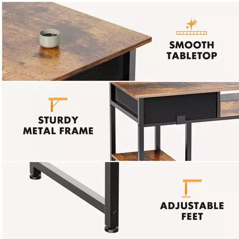 TUYOHW Modern Writing Desk with 2 Drawers &Side Storage Pocket,Computer Desk for Studying,Dressing,and Crafting,30.6 Height