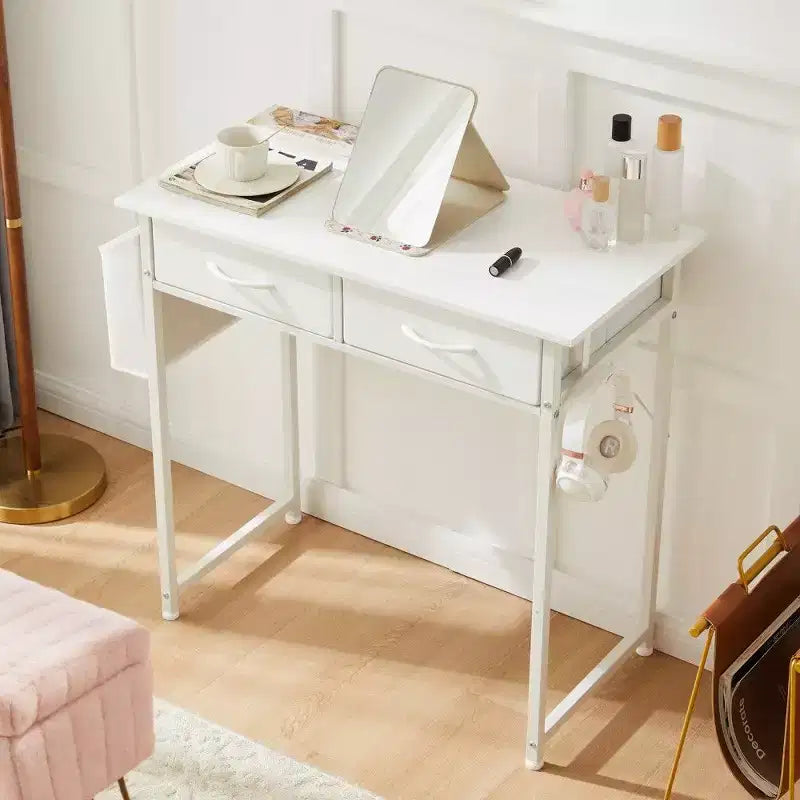 TUYOHW Modern Writing Desk with 2 Drawers &Side Storage Pocket,Computer Desk for Studying,Dressing,and Crafting,30.6 Height