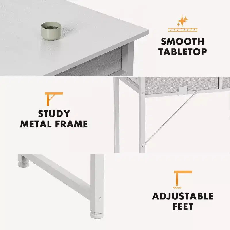 TUYOHW Modern Writing Desk with 2 Drawers &Side Storage Pocket,Computer Desk for Studying,Dressing,and Crafting,30.6 Height
