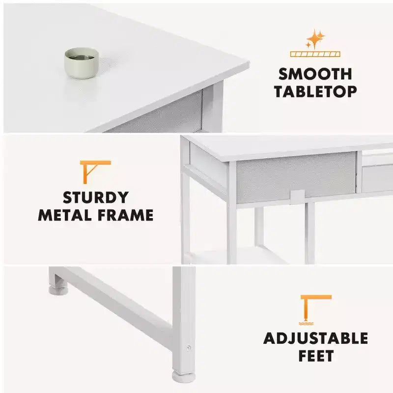 TUYOHW Modern Writing Desk with 2 Drawers &Side Storage Pocket,Computer Desk for Studying,Dressing,and Crafting,30.6 Height