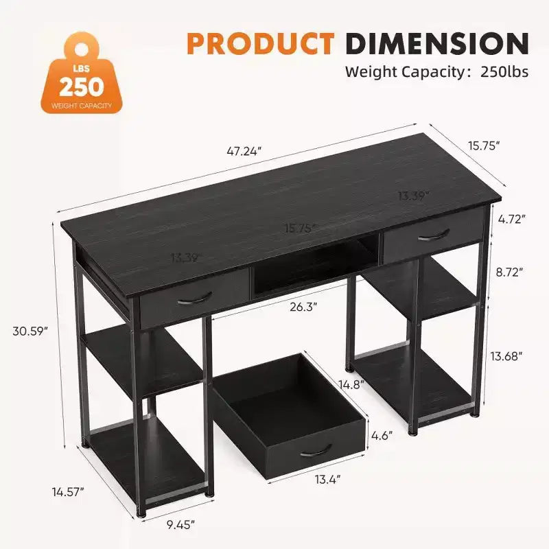 TUYOHW Modern Writing Desk with 2 Drawers &Side Storage Pocket,Computer Desk for Studying,Dressing,and Crafting,30.6 Height