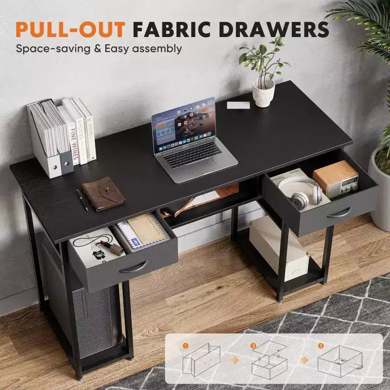TUYOHW Modern Writing Desk with 2 Drawers &Side Storage Pocket,Computer Desk for Studying,Dressing,and Crafting,30.6 Height