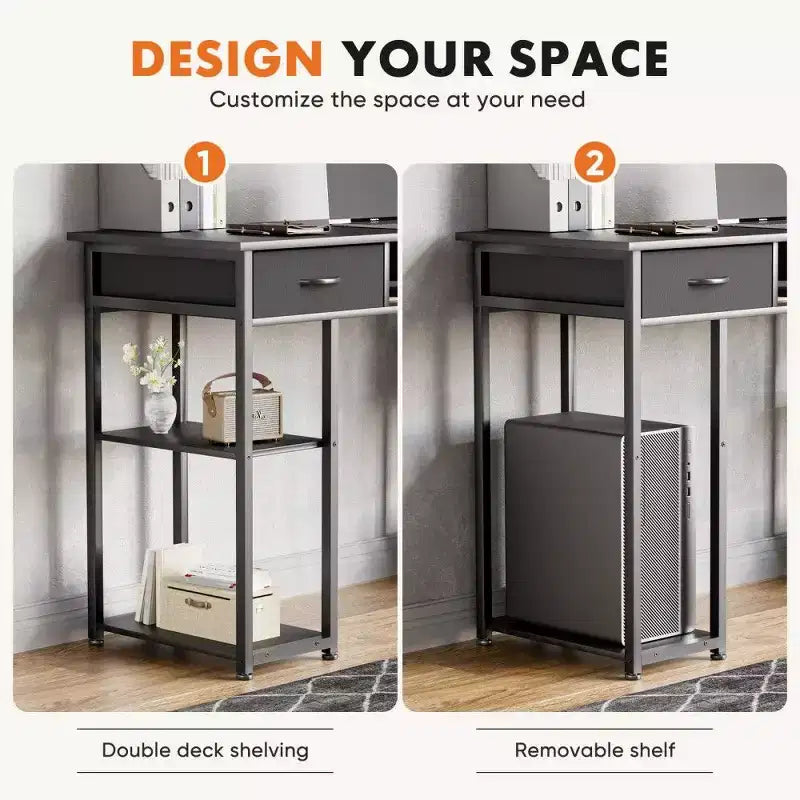 TUYOHW Modern Writing Desk with 2 Drawers &Side Storage Pocket,Computer Desk for Studying,Dressing,and Crafting,30.6 Height