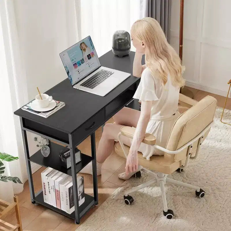 TUYOHW Modern Writing Desk with 2 Drawers &Side Storage Pocket,Computer Desk for Studying,Dressing,and Crafting,30.6 Height