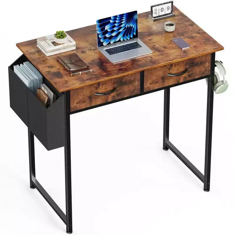 TUYOHW Modern Writing Desk with 2 Drawers &Side Storage Pocket,Computer Desk for Studying,Dressing,and Crafting,30.6 Height
