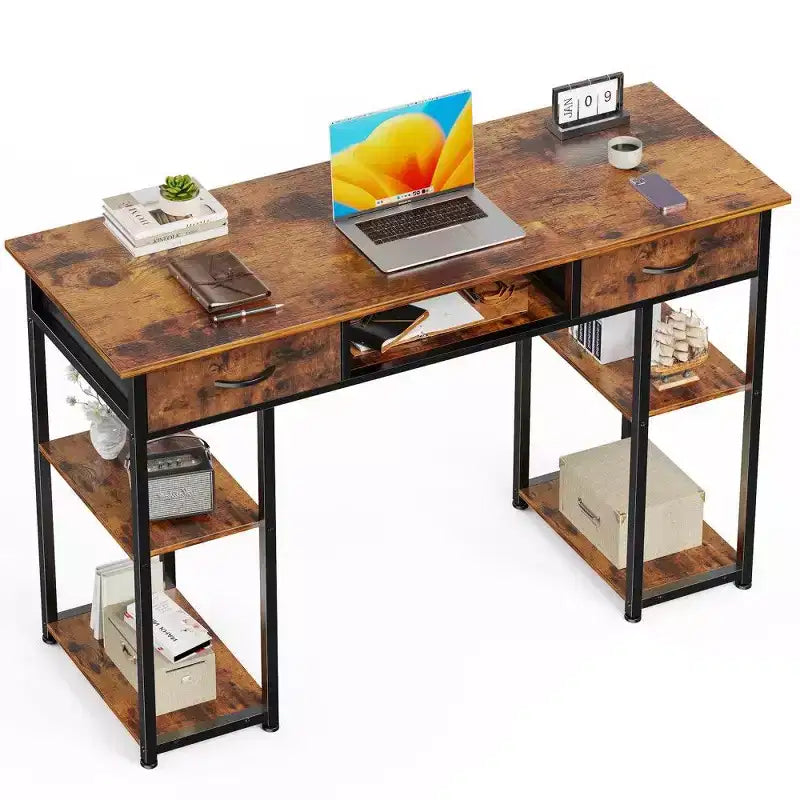TUYOHW Modern Writing Desk with 2 Drawers &Side Storage Pocket,Computer Desk for Studying,Dressing,and Crafting,30.6 Height