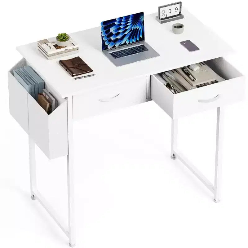 TUYOHW Modern Writing Desk with 2 Drawers &Side Storage Pocket,Computer Desk for Studying,Dressing,and Crafting,30.6 Height