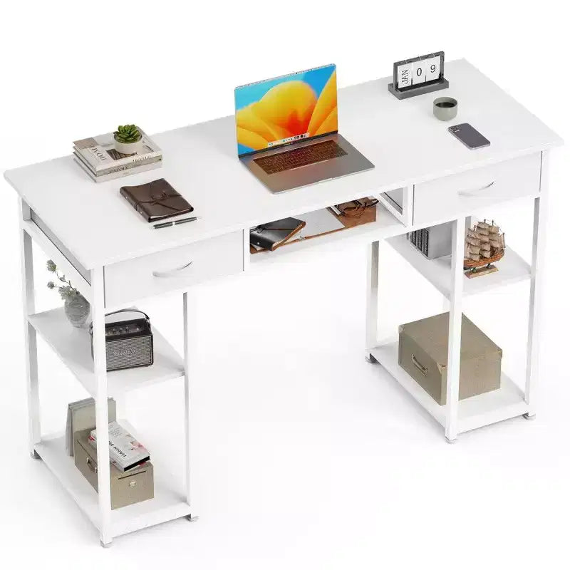 TUYOHW Modern Writing Desk with 2 Drawers &Side Storage Pocket,Computer Desk for Studying,Dressing,and Crafting,30.6 Height