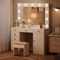 White Vanity Desk with Mirror and LED Lighting