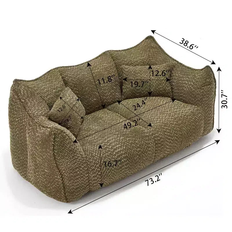 Bean Bag Chair with Foam Fill, 2-Seat Lounge Sofa with Armrest