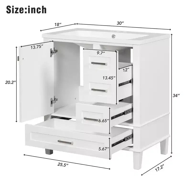 30 in. Bathroom Vanity with Undermount Ceramic Sink and Storage Cabinet