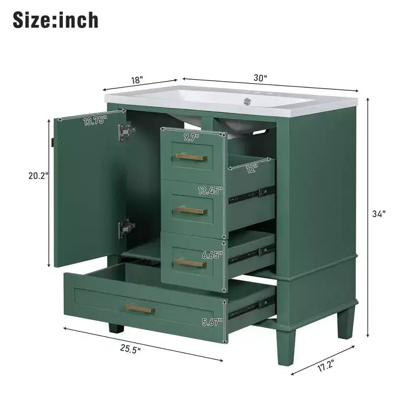 30 in. Bathroom Vanity with Undermount Ceramic Sink and Storage Cabinet