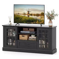 Costway Farmhouse TV Stand for TVs up to 70 Media Center with Glass Doors Cubbies & Drawer Green/White/Black