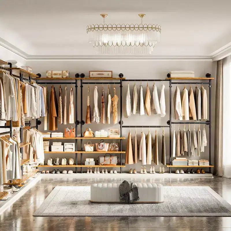 Garment Rack with Wood Shelves and Closet Storage System