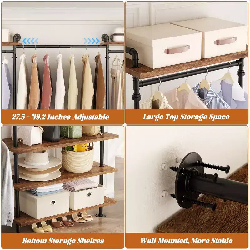 Garment Rack with Wood Shelves and Closet Storage System