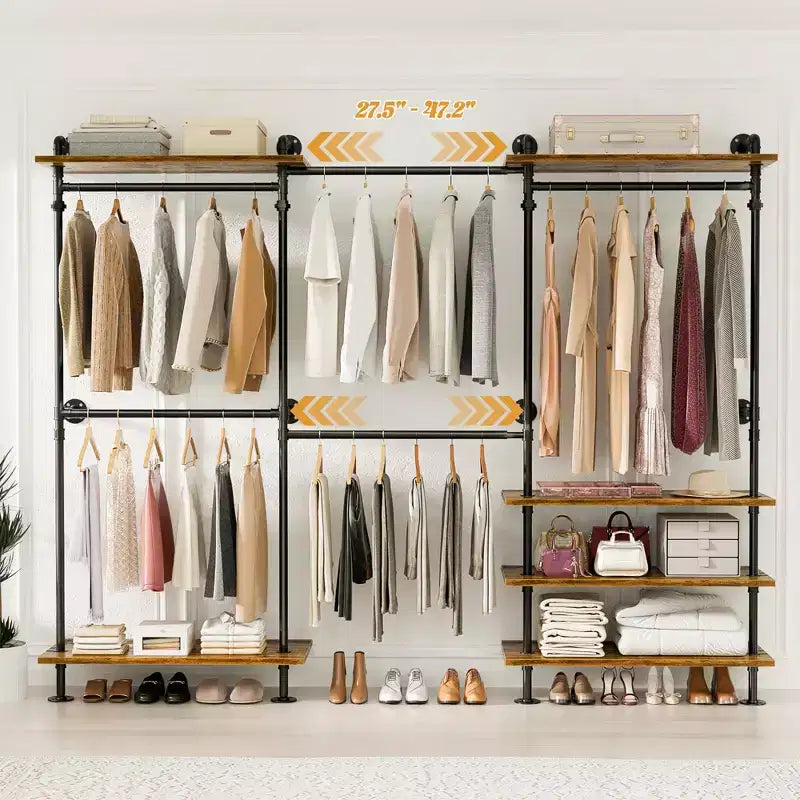 Garment Rack with Wood Shelves and Closet Storage System