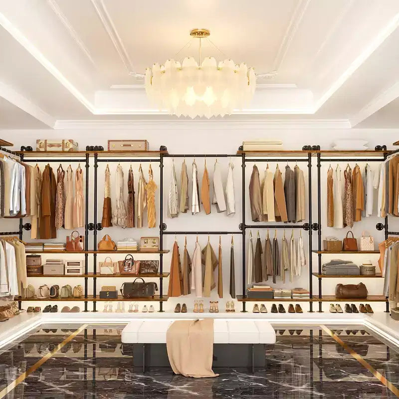 Garment Rack with Wood Shelves and Closet Storage System