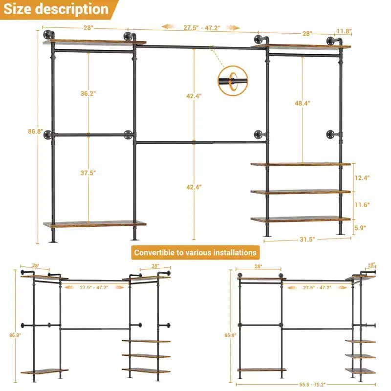 Garment Rack with Wood Shelves and Closet Storage System