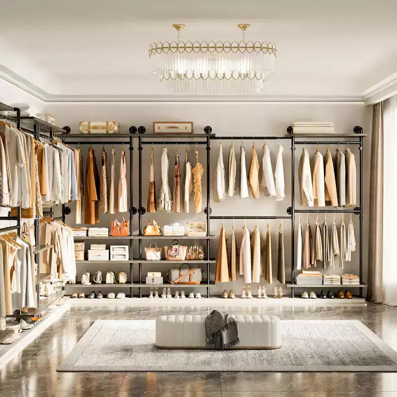 Garment Rack with Wood Shelves and Closet Storage System