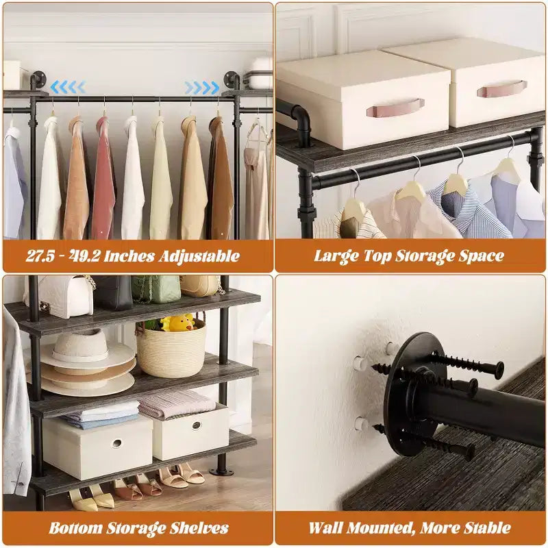 Garment Rack with Wood Shelves and Closet Storage System