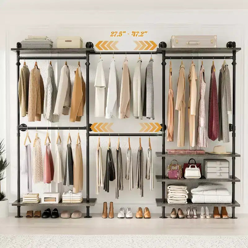 Garment Rack with Wood Shelves and Closet Storage System