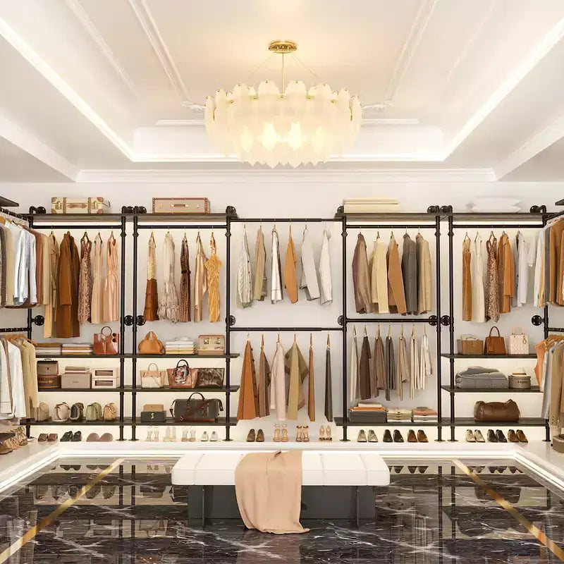 Garment Rack with Wood Shelves and Closet Storage System
