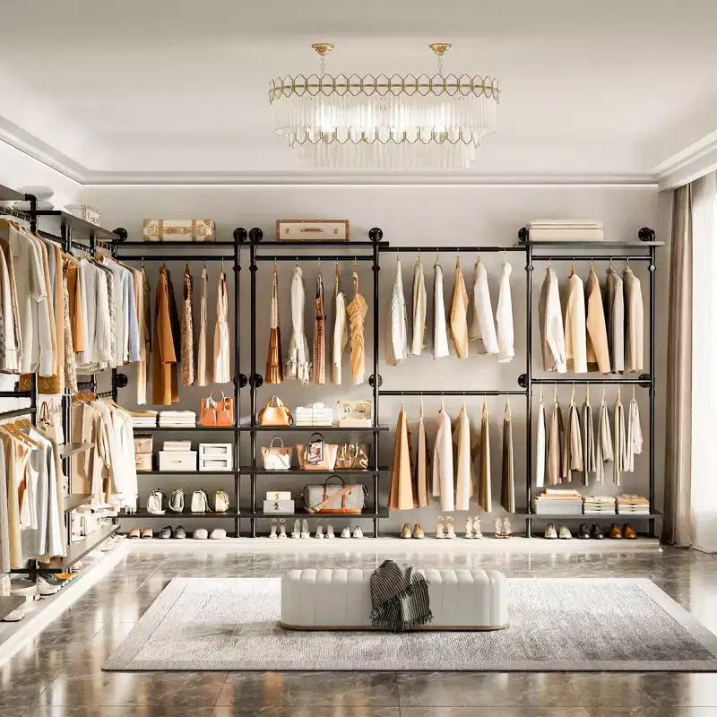 Garment Rack with Wood Shelves and Closet Storage System