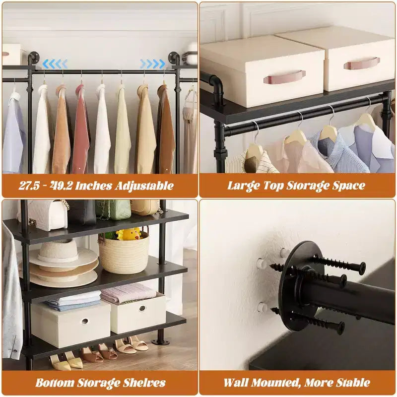Garment Rack with Wood Shelves and Closet Storage System