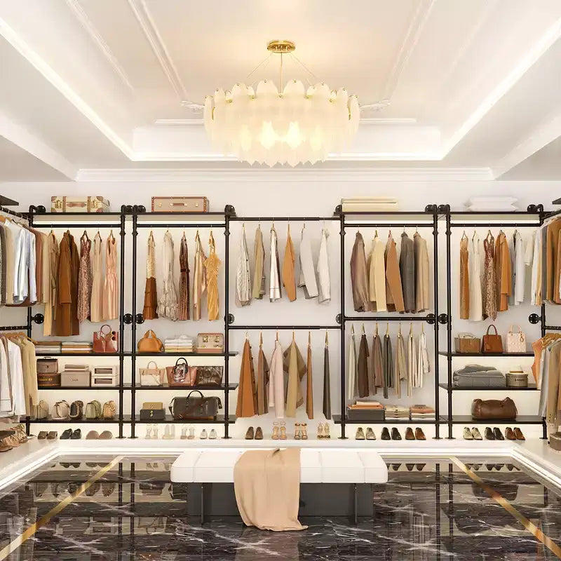 Garment Rack with Wood Shelves and Closet Storage System