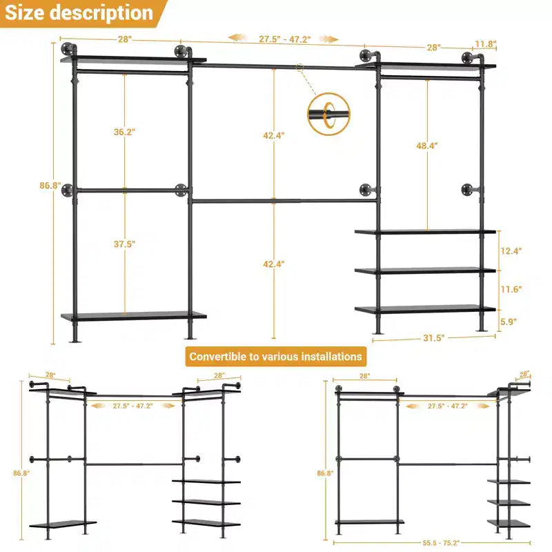 Garment Rack with Wood Shelves and Closet Storage System