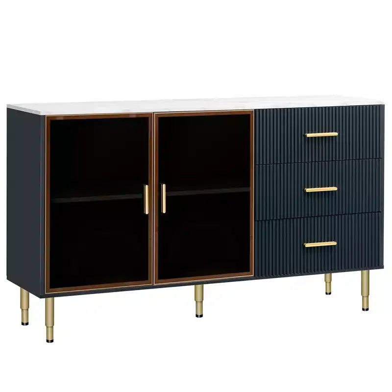 Sideboard Buffet Cabinet with Storage Drawers and Cabinet Doors, 60 inch, MDF, White or Black