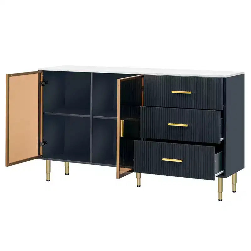 Sideboard Buffet Cabinet with Storage Drawers and Cabinet Doors, 60 inch, MDF, White or Black