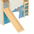 Letto a soppalco a forma di casetta Twin/Full con scivolo, luci, tenda e spondine di sicurezza