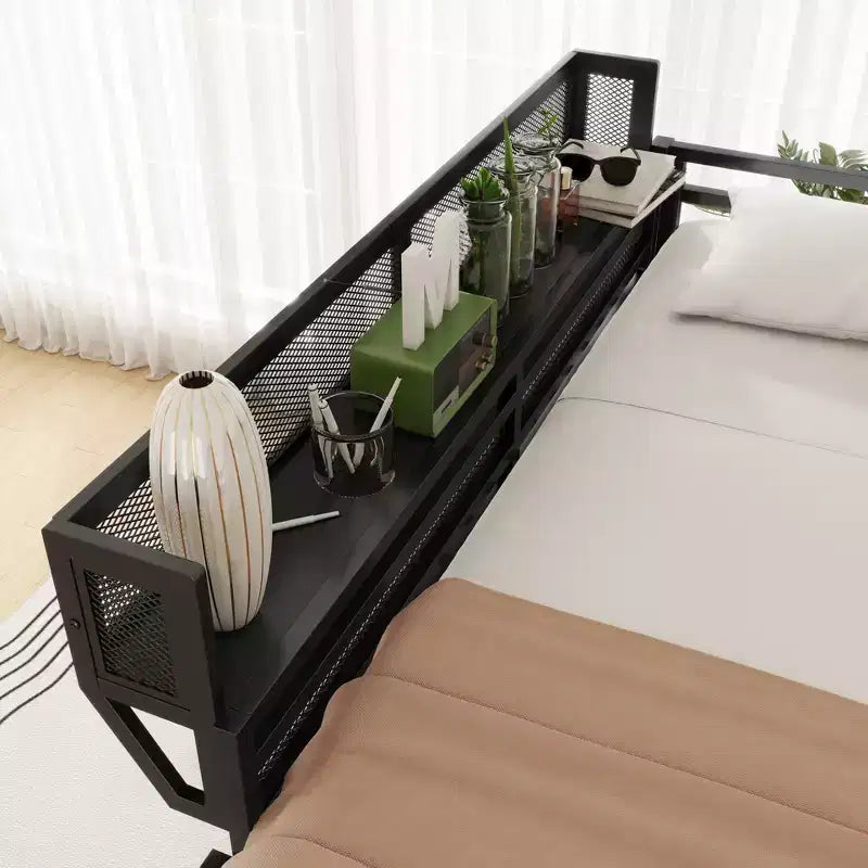 Metal High Loft Bed with Ladder and Storage Shelves – Full/Queen