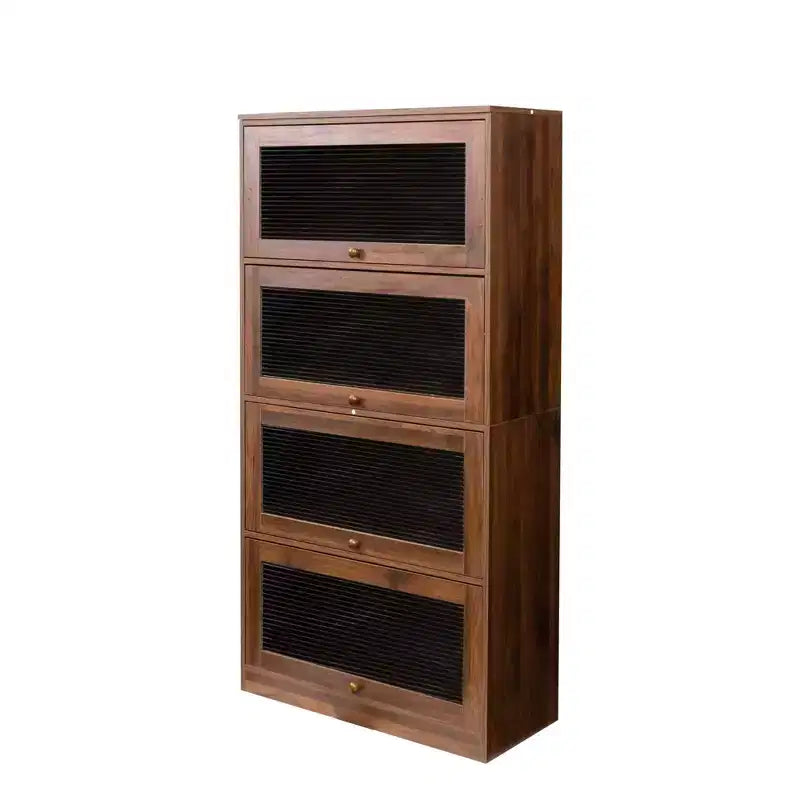 Floor-to-Ceiling Bookcase with Glass Doors and Drawers, 4-Tier Storage Cabinet