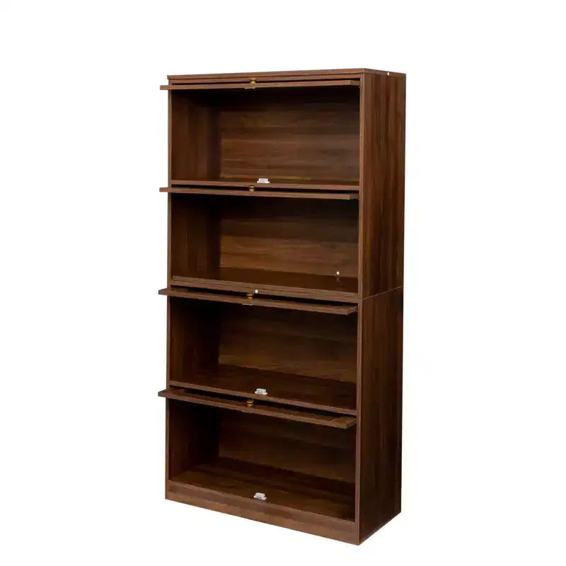 Floor-to-Ceiling Bookcase with Glass Doors and Drawers, 4-Tier Storage Cabinet