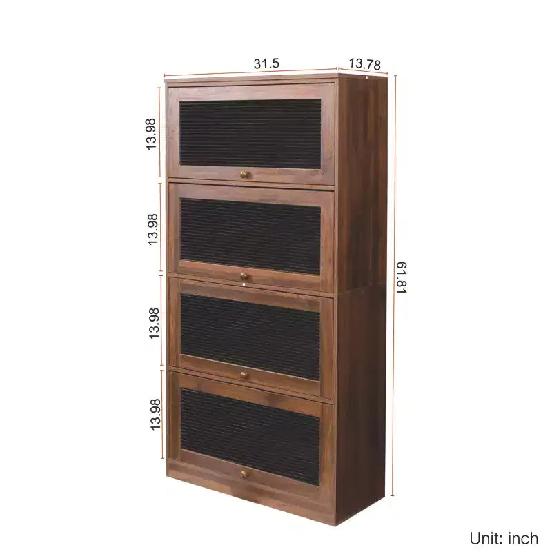 Floor-to-Ceiling Bookcase with Glass Doors and Drawers, 4-Tier Storage Cabinet