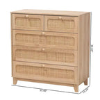 Cassettiera a 5 cassetti in legno e rattan marrone rovere