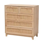 Cassettiera a 5 cassetti in legno e rattan marrone rovere