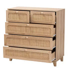 Cassettiera a 5 cassetti in legno e rattan marrone rovere