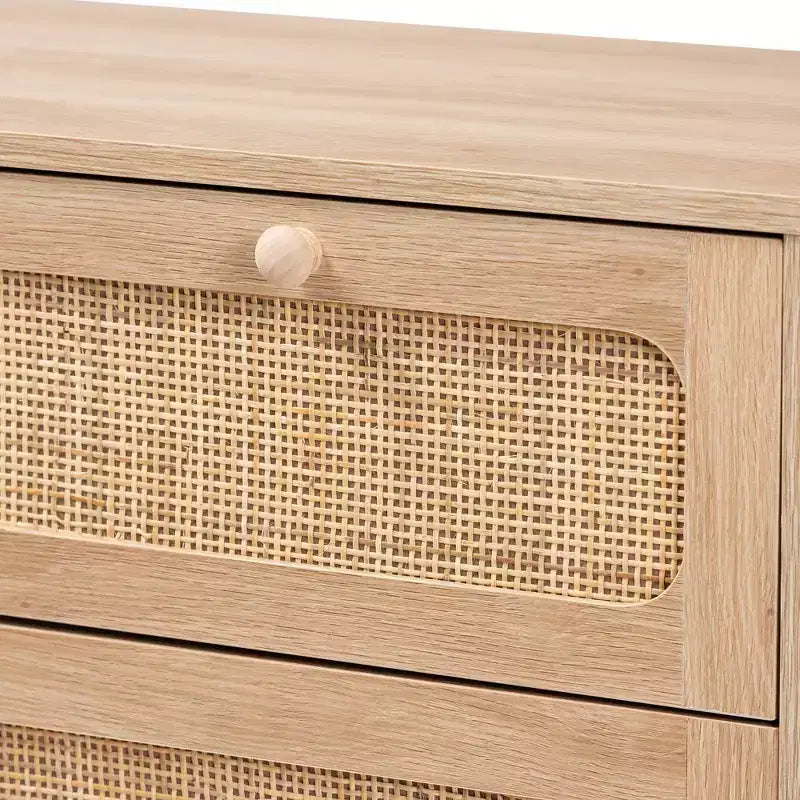 5-Drawer Wood and Rattan Storage Cabinet in Oak Brown