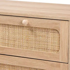 Cassettiera a 5 cassetti in legno e rattan marrone rovere